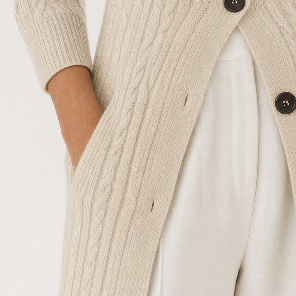 Cablewick Vertical Cable-Knit Open-Front Duster Cardigan - Elena Harper
