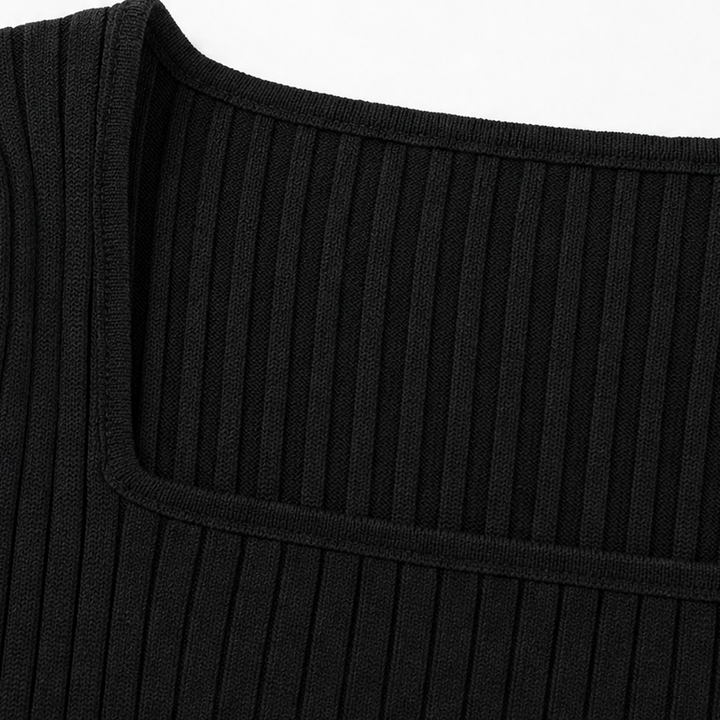 Bellavelle – Ribbed Square-Neck Puff-Sleeve Top