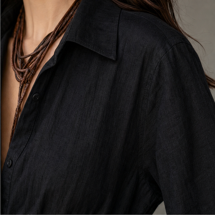 Beltelle – Long-Sleeve Belted Maxi Shirt Dress