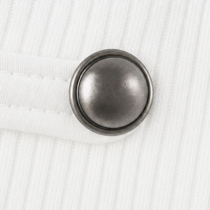 Buttonelle Metallic Button Strap Ribbed Top - Elena Harper