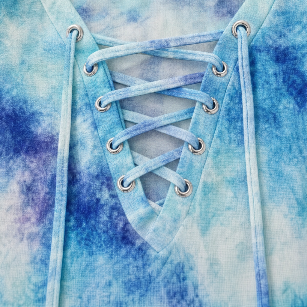 Batik Belle Tie-Dye Lace-Up V-Neck Top - Elena Harper