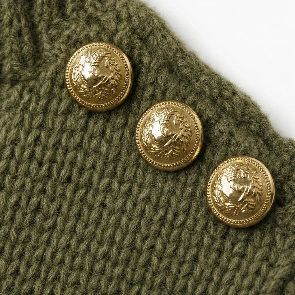 Aurelle – Gold Button Shoulder Knit Turtleneck Sweater