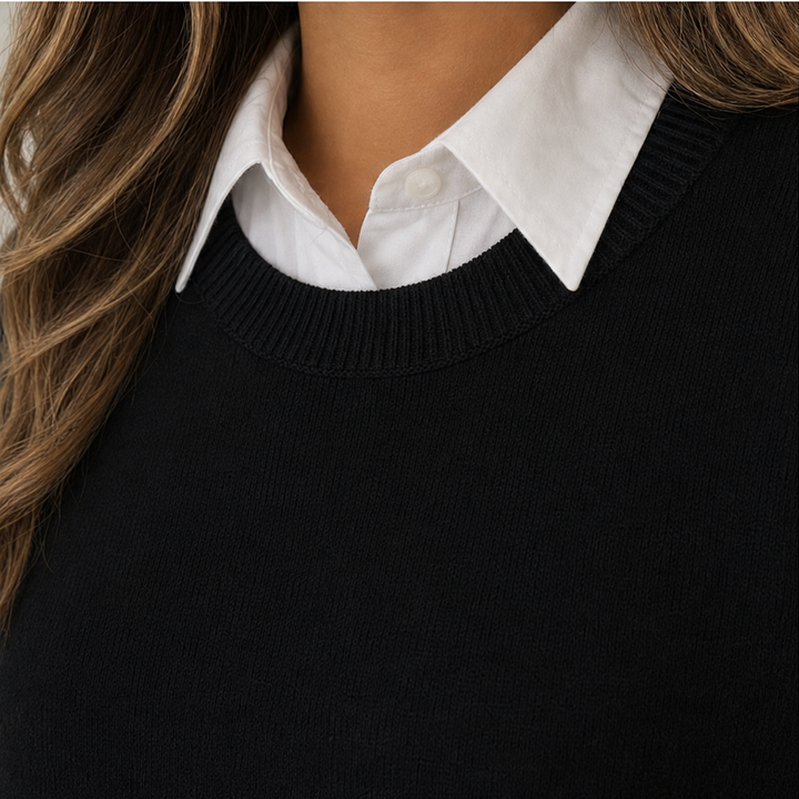 Averlyn Layered Mock Shirt Collar Crewneck Sweatshirt - Elena Harper