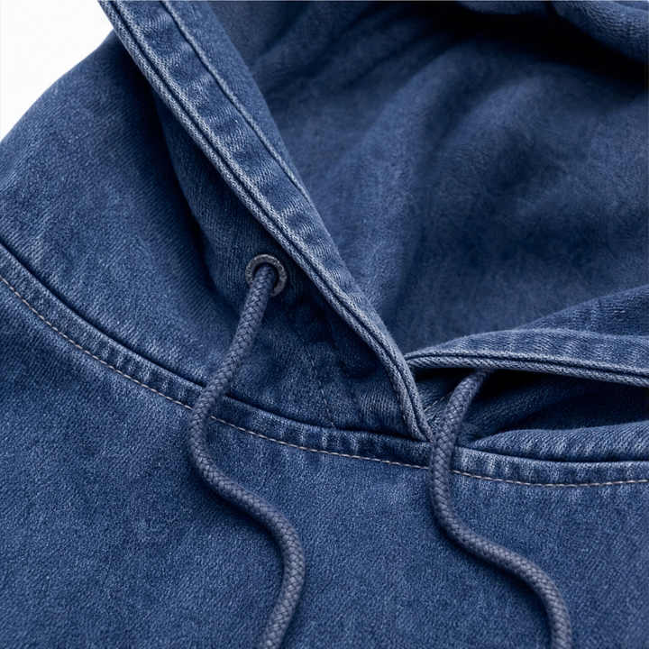 Denim Ease Washed Oversized Denim-Look Hoodie - Elena Harper