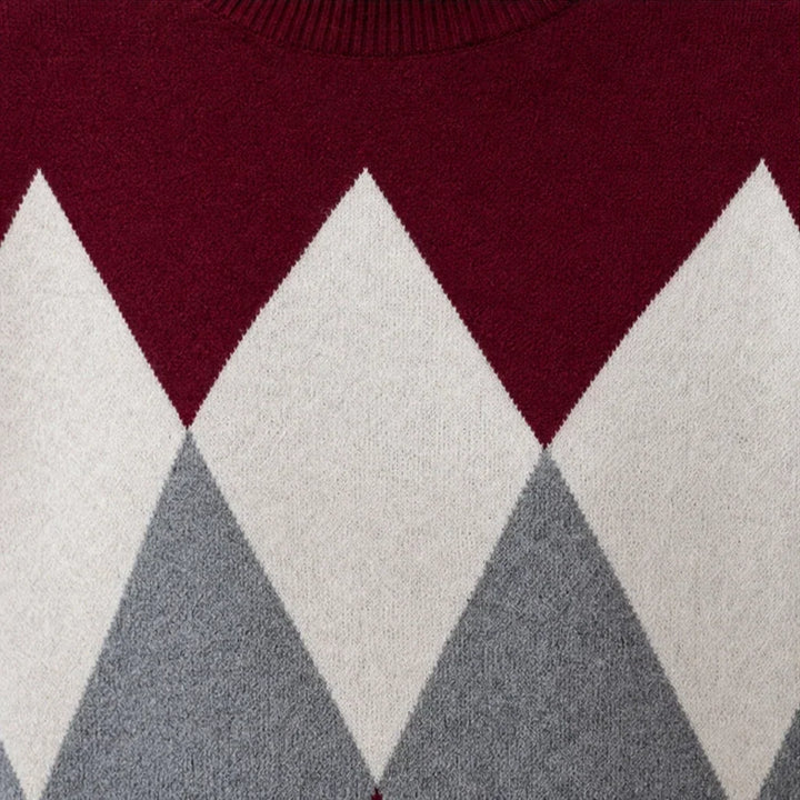 Argyle Ease Argyle Knit Sweater And Wide-Leg Trouser Set - Elena Harper