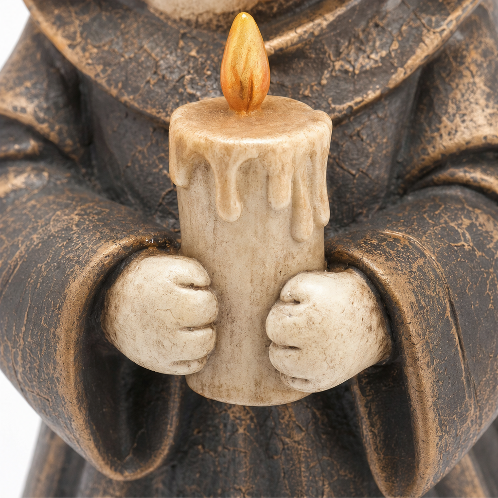 Courtly Cats – Candle-Holding Cat Monk Figurine