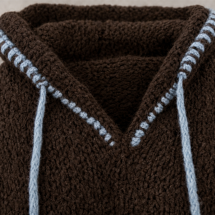 Cozyline Contrast-Trim Hooded Sweater Dress - Elena Harper