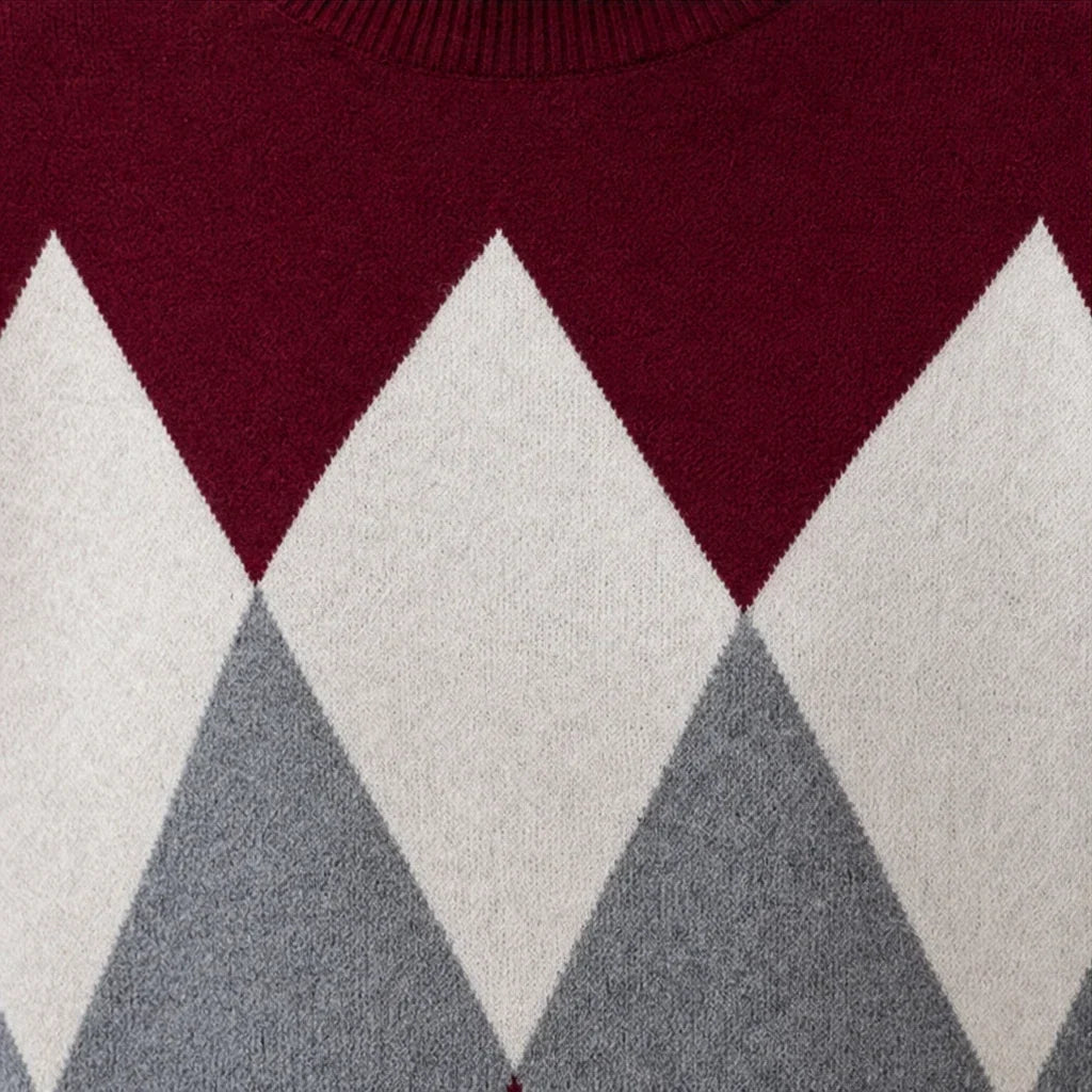Argyle Ease Argyle Knit Sweater And Wide-Leg Trouser Set - Elena Harper