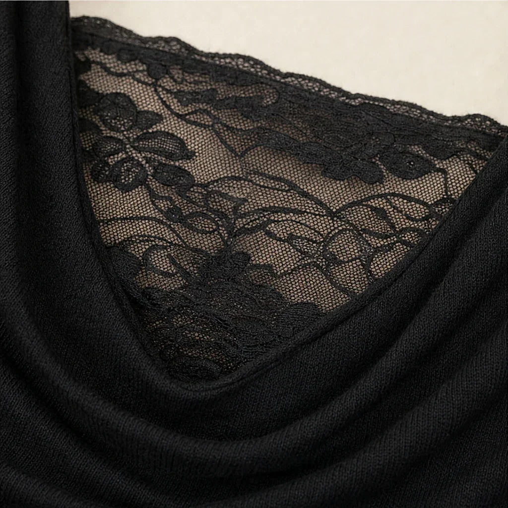 Cowlora – Floral Lace Cowl-Neck Long-Sleeve Top