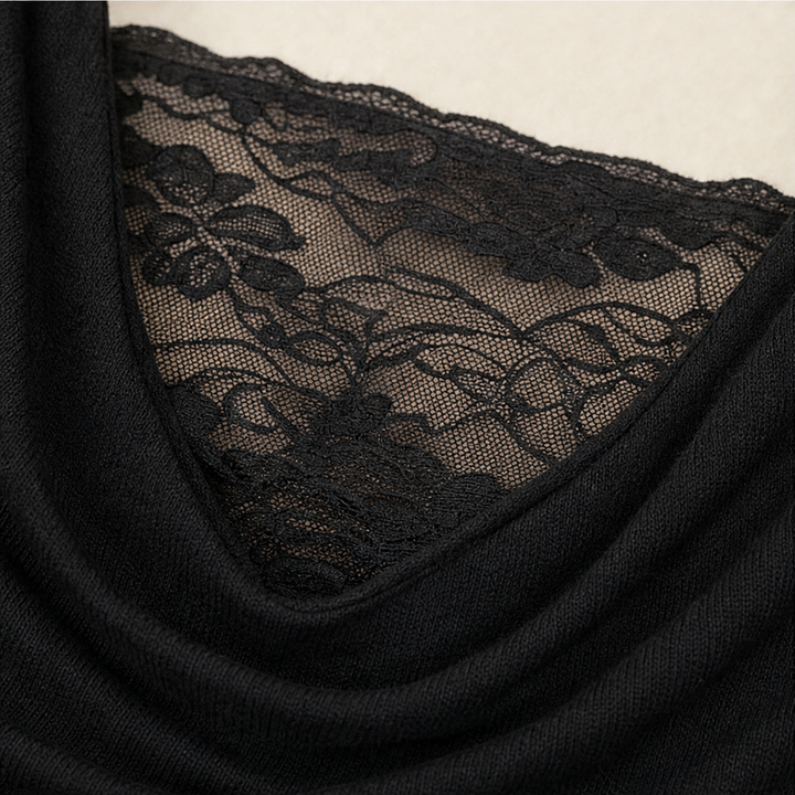 Cowlora Floral Lace Cowl-Neck Long-Sleeve Top - Elena Harper