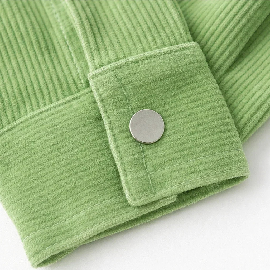 Cordelia Fine-Ribbed Corduroy-Look Button-Front Shirt - Elena Harper