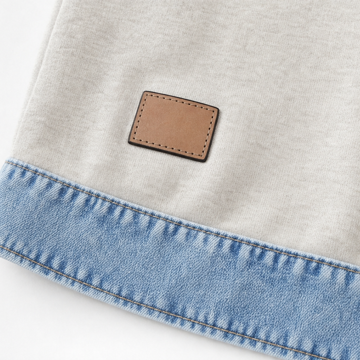 Denver & Wren Denim-Yoke Colorblock Pullover Sweatshirt - Elena Harper