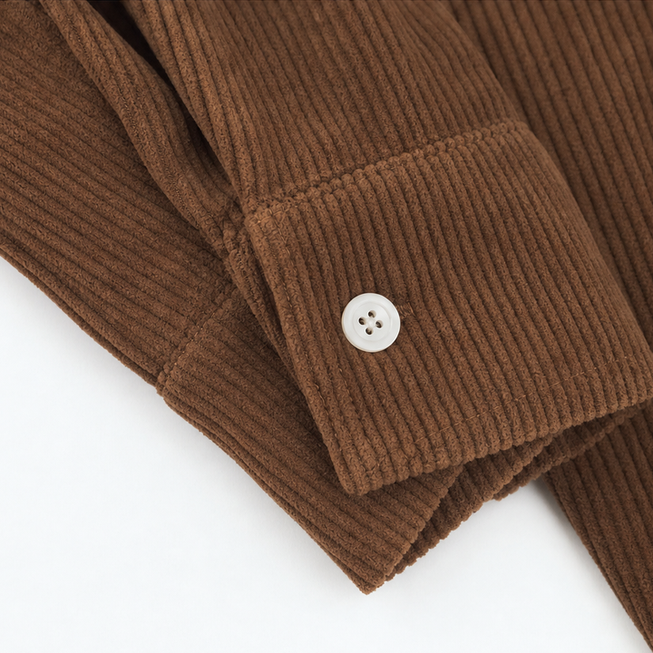 Corvella Ribbed Corduroy Button-Front Shirt Dress - Elena Harper