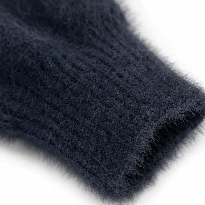 Cozyline – Fuzzy Contrast-Trim Half-Zip Sweater