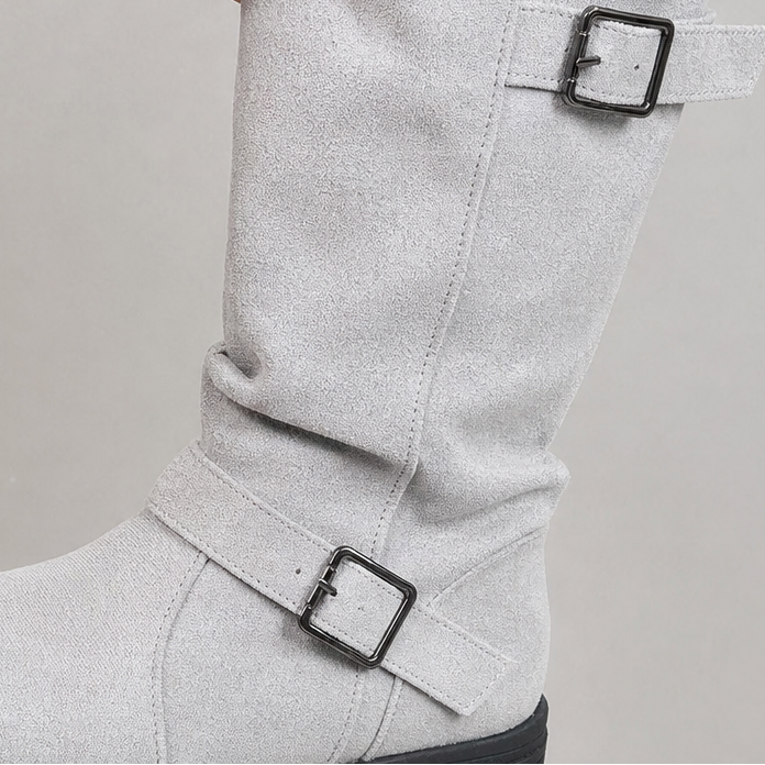 Calfden Ribbed Cuff Lug Sole Slouch Boots - Elena Harper