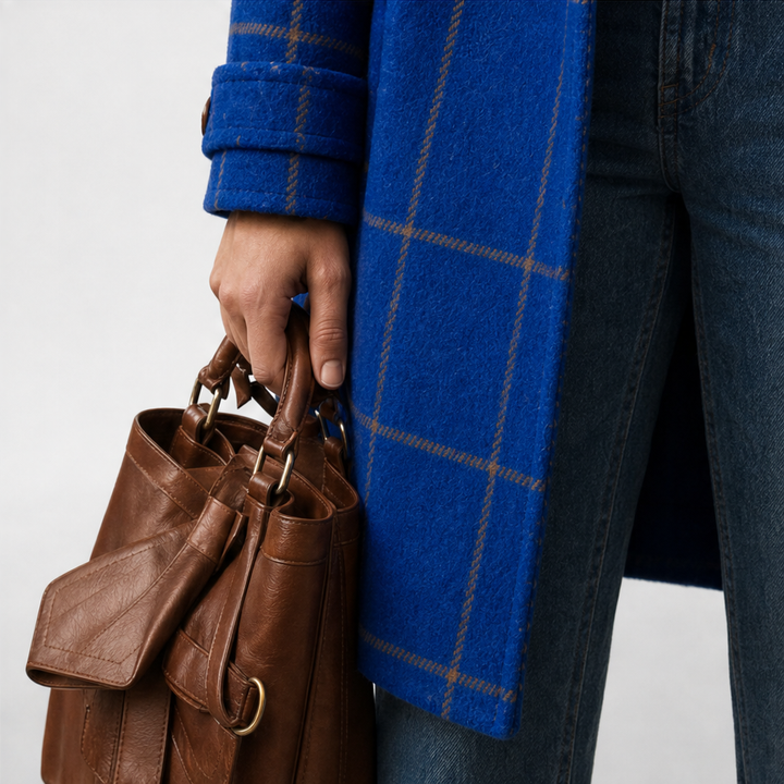 Checkwell Royal Blue Checkered Two-Button Coat - Elena Harper