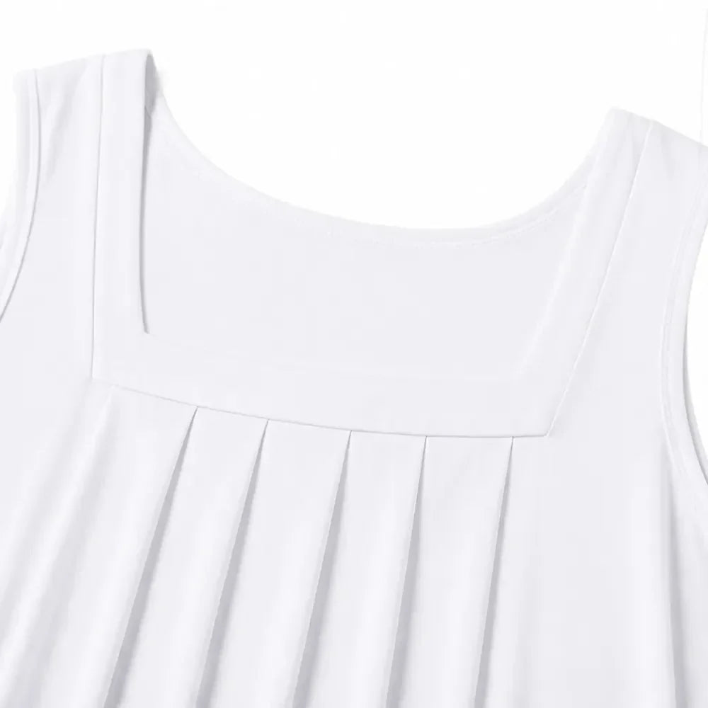 Bellara Pleated Square Neck Tank Top for Women, Loose Fit Summer Blouse - Elena Harper