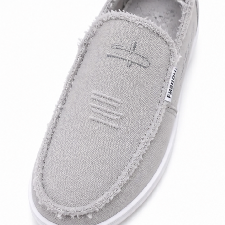 Breeza Women's Distressed Canvas Slip-On Loafers with Frayed Edges - Elena Harper