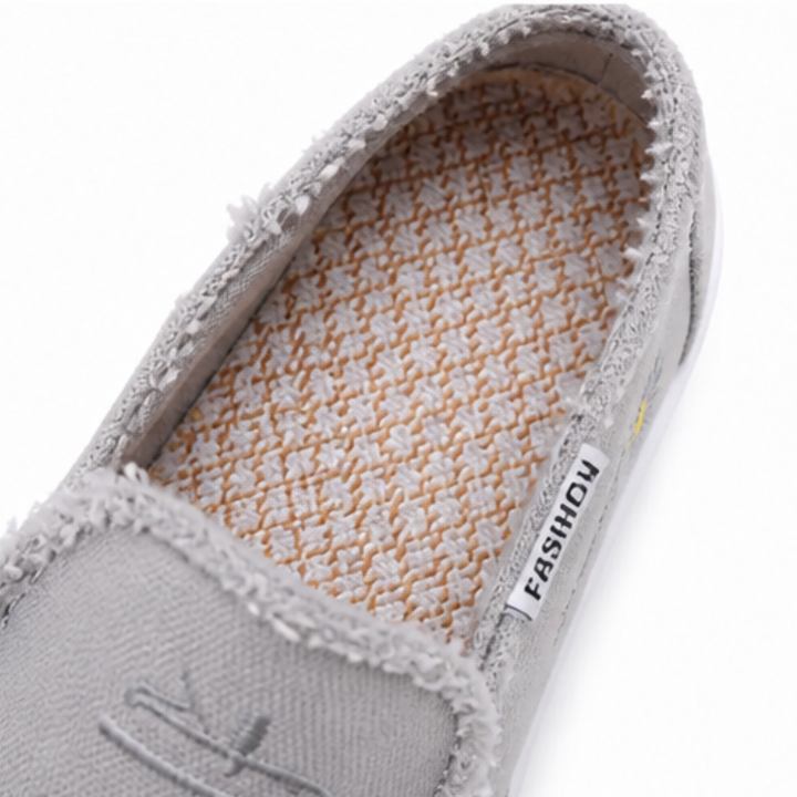 Breeza Women's Distressed Canvas Slip-On Loafers with Frayed Edges - Elena Harper
