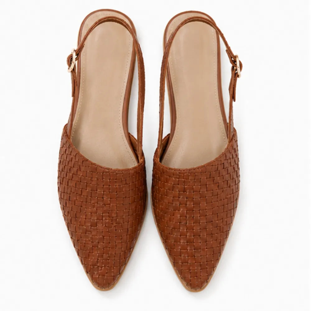 Aurora Woven Leather-Look Slingback Flats for Women - Elena Harper