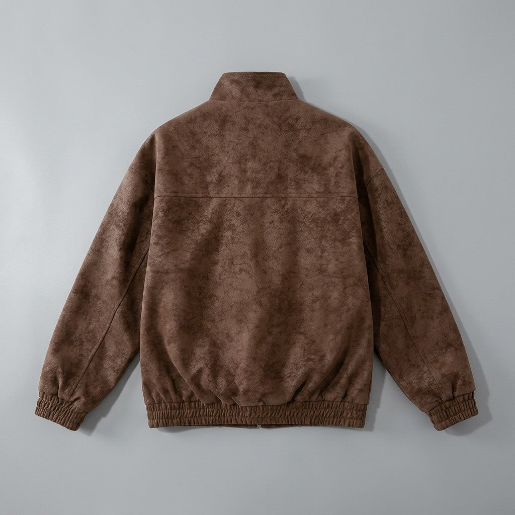 Women's Suede Jacket with Stand-Up Collar and Zipper