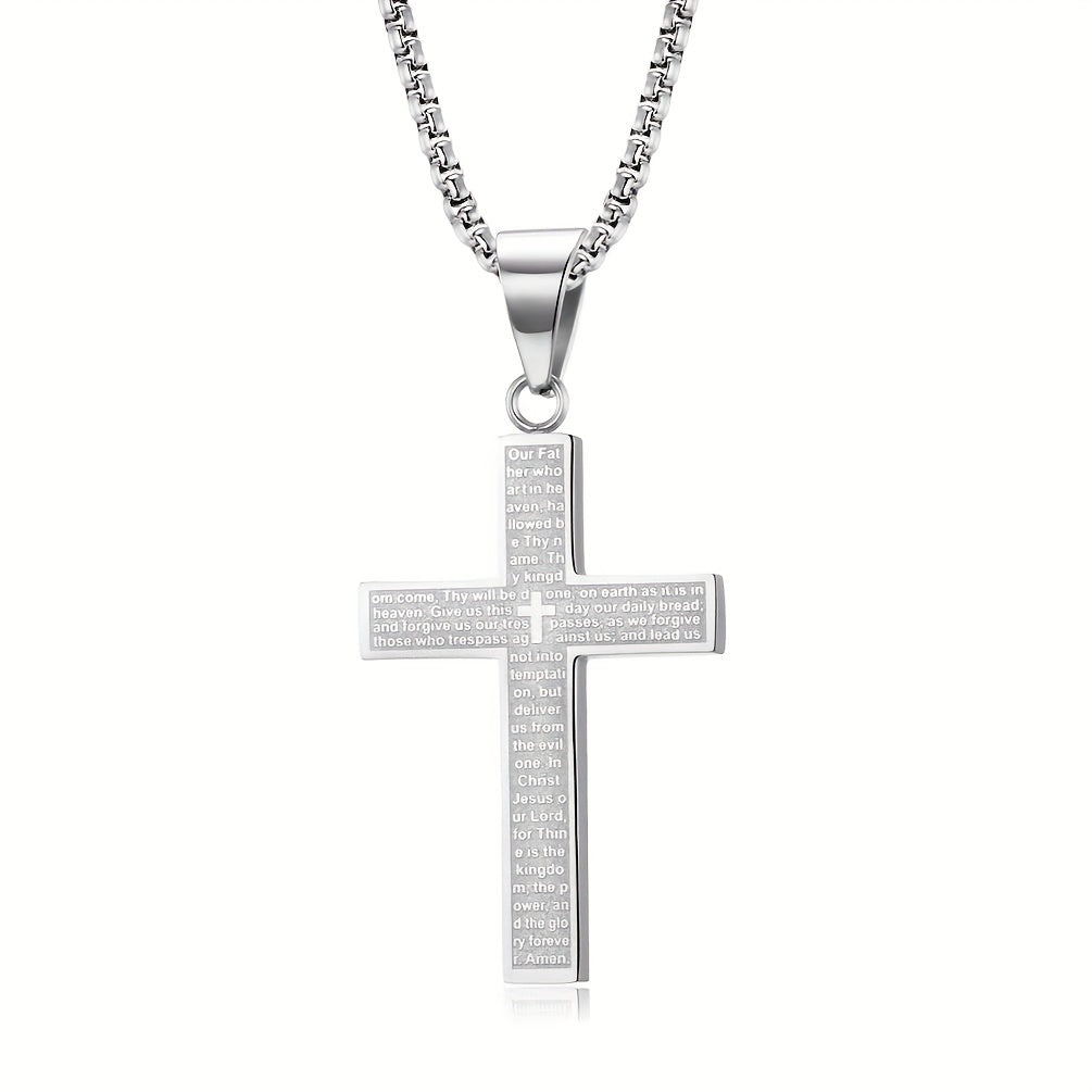 Engraved Cross Necklace for Men