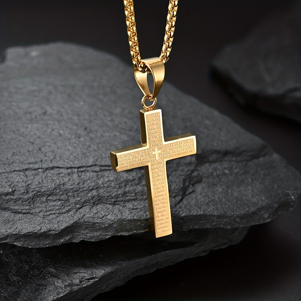 Engraved Cross Necklace for Men