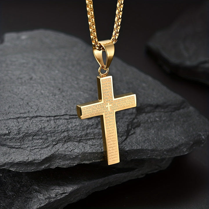 Engraved Cross Necklace for Men