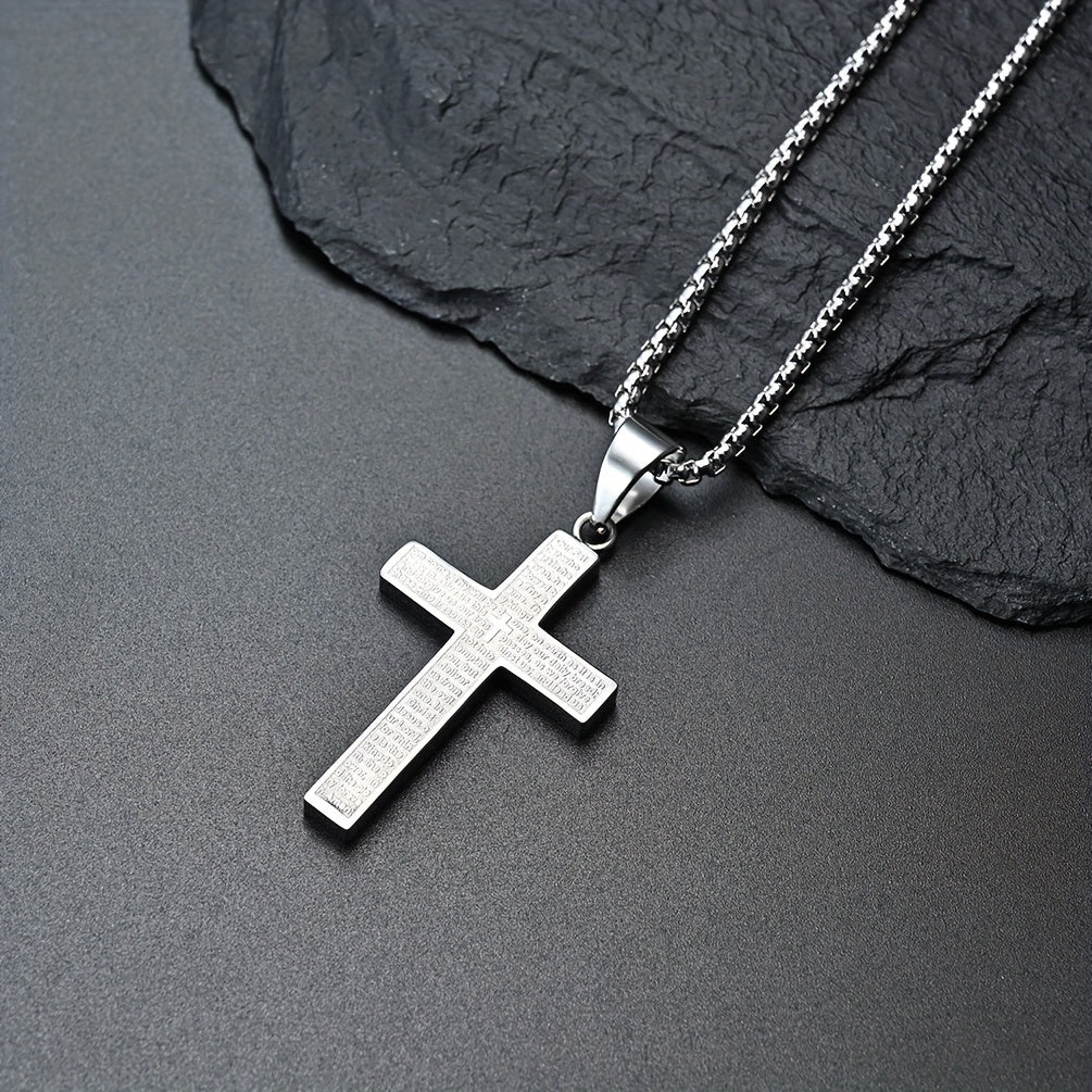 Engraved Cross Necklace for Men