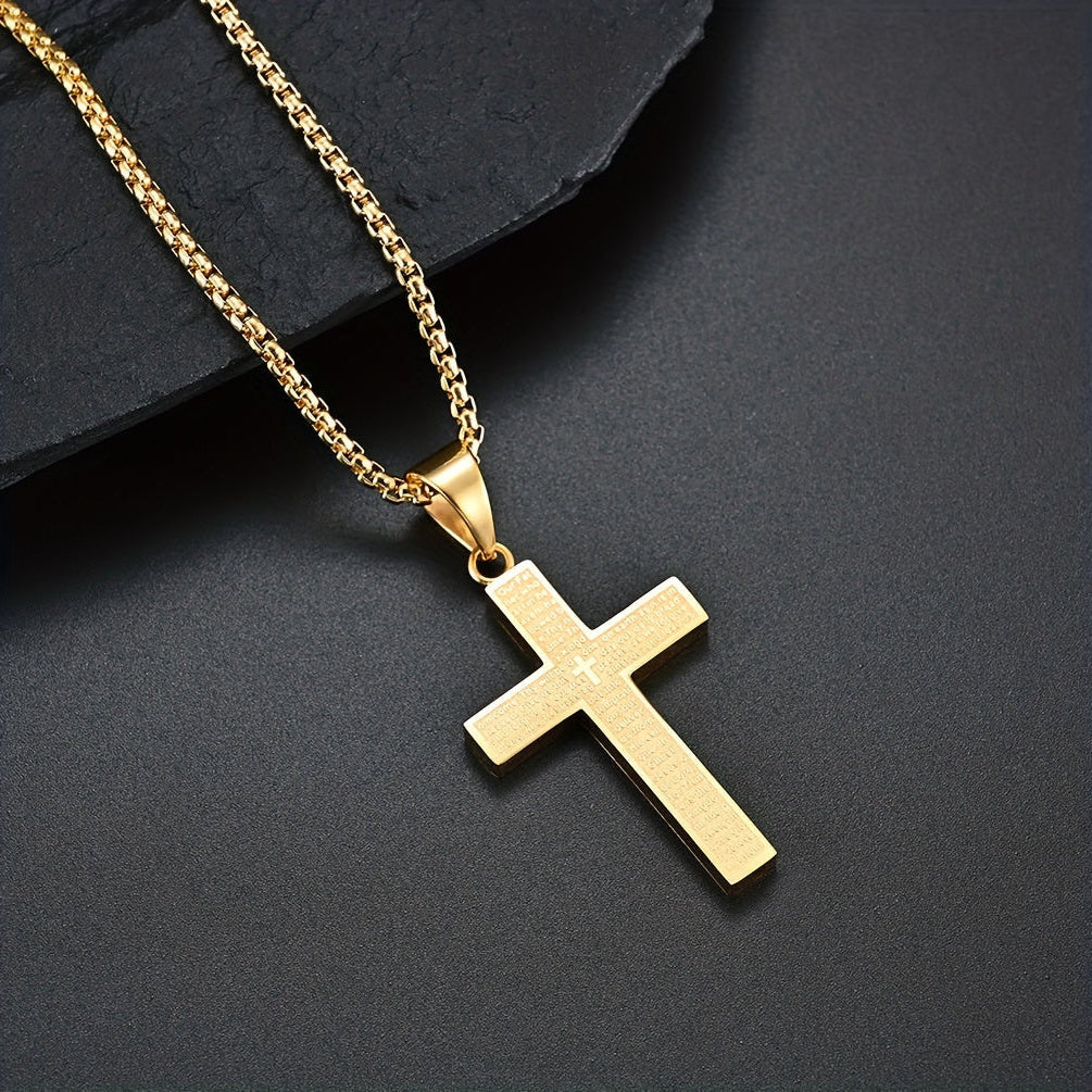 Engraved Cross Necklace for Men