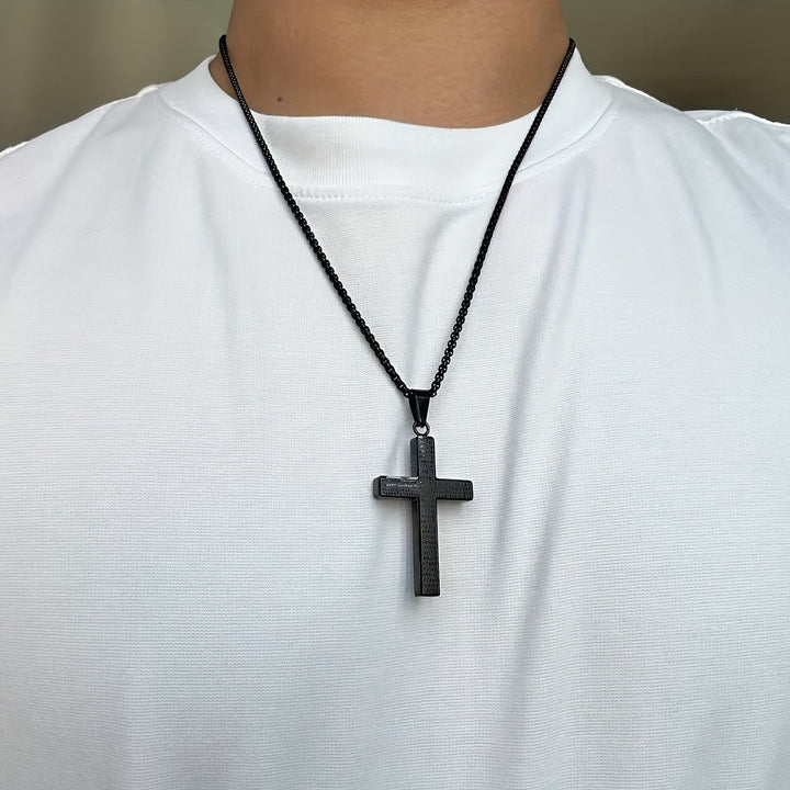 Engraved Cross Necklace for Men