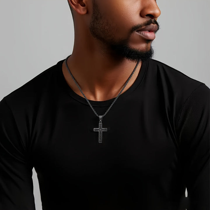 Engraved Cross Necklace for Men