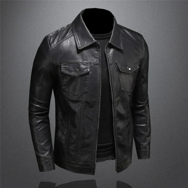 Marc - Elegant Leather Jacket with Flap Pockets