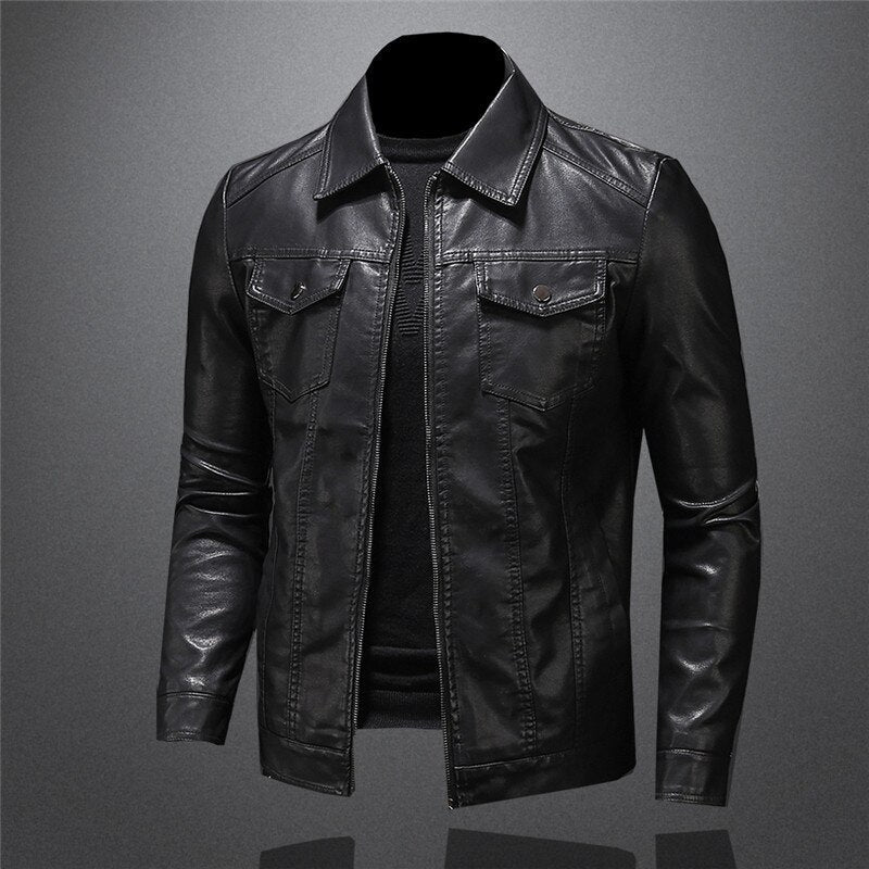 Marc - Elegant Leather Jacket with Shirt Collar
