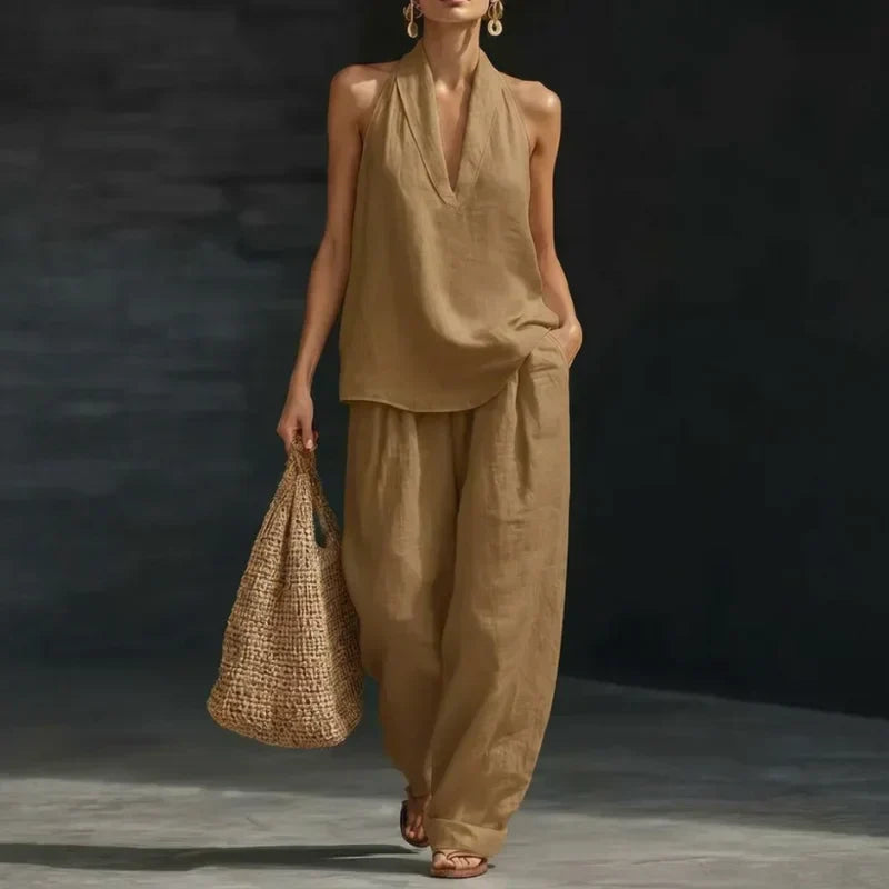 Ainhoa Two-Piece Set with Linen Texture - Elena Harper