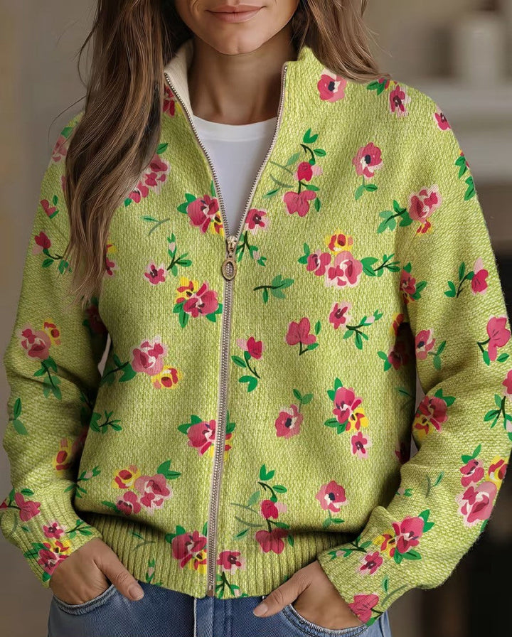Constance Pink Floral Lime Zip Cardigan - Elena Harper