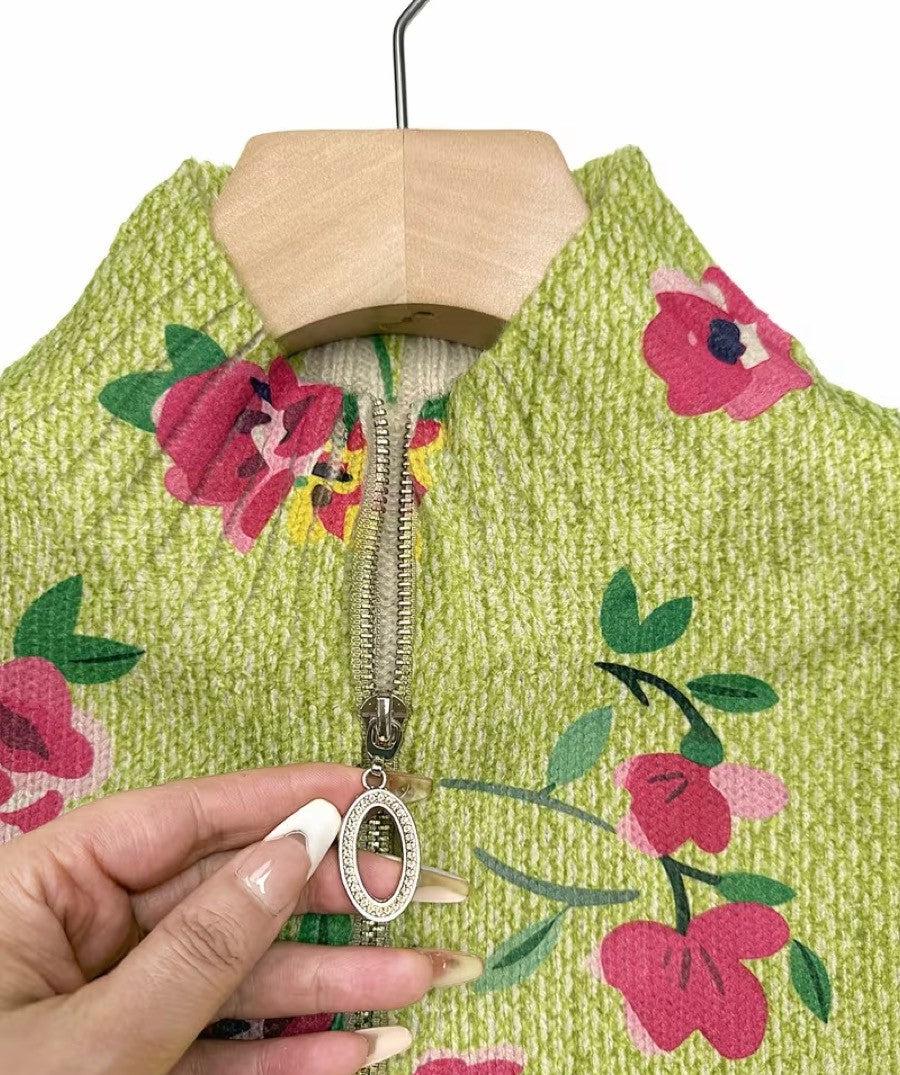 Constance Pink Floral Lime Zip Cardigan - Elena Harper