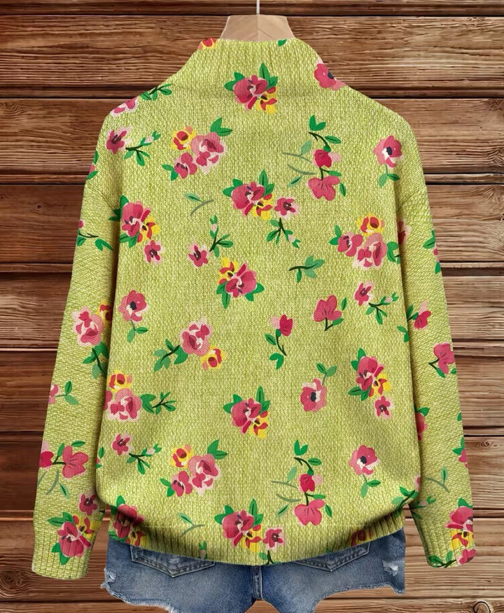 Constance Pink Floral Lime Zip Cardigan - Elena Harper