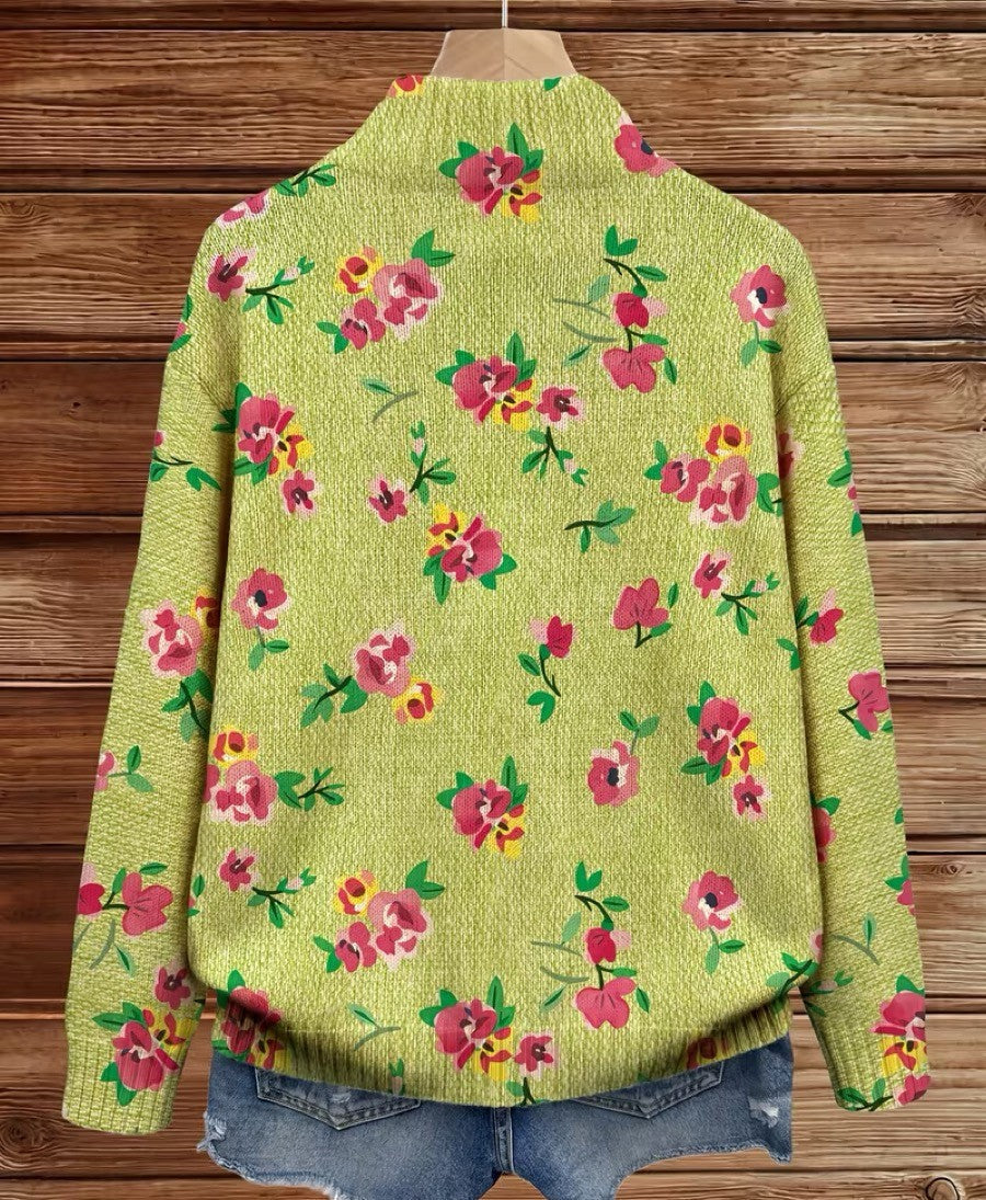 Constance Pink Floral Lime Zip Cardigan - Elena Harper
