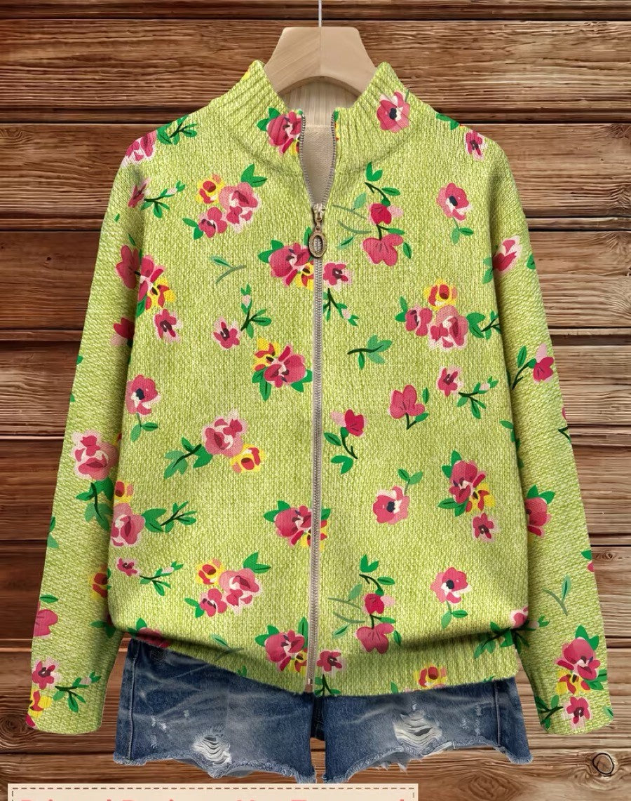 Constance Pink Floral Lime Zip Cardigan - Elena Harper