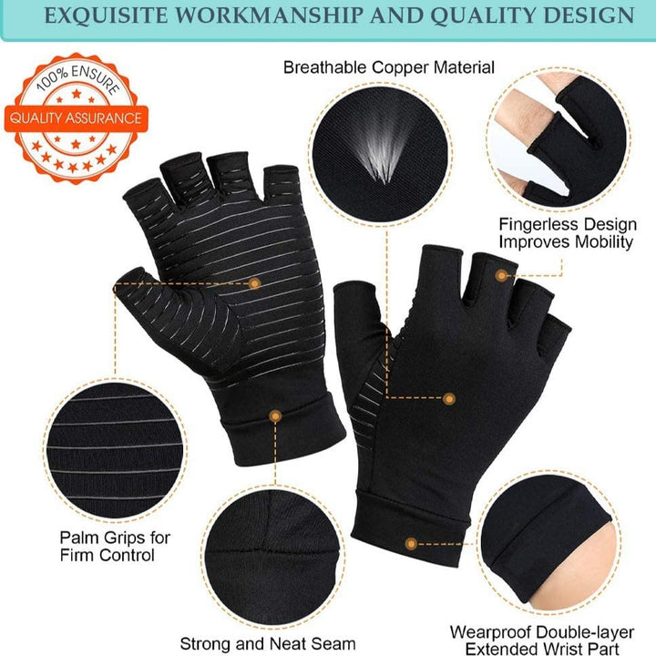 Copper Infused Fingerless Compression Gloves for Arthritis Relief