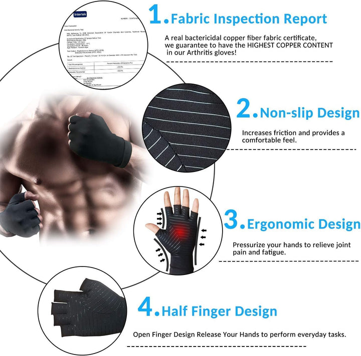 Copper Infused Fingerless Compression Gloves for Arthritis Relief