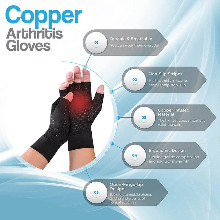 Copper Infused Fingerless Compression Gloves for Arthritis Relief