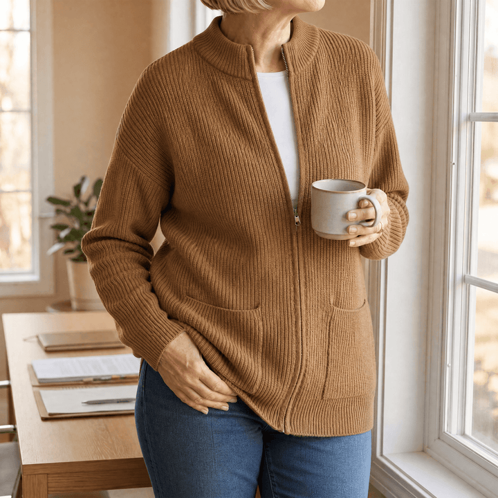 Covena Soft Knit Zip Up Cardigan with Pockets - Elena Harper