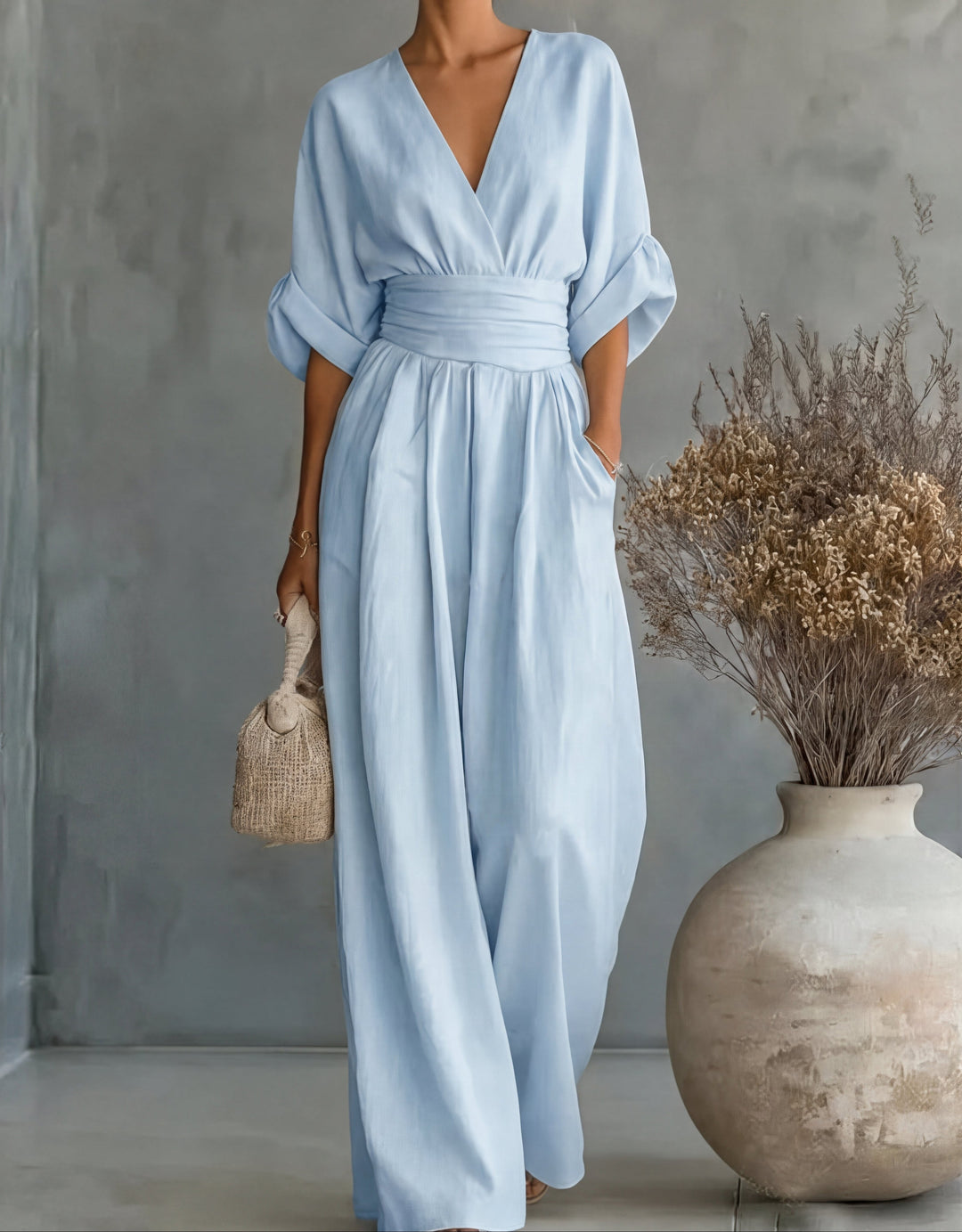 COMBINATION WITH V-NECK AND WIDE LEGS FOR WOMEN