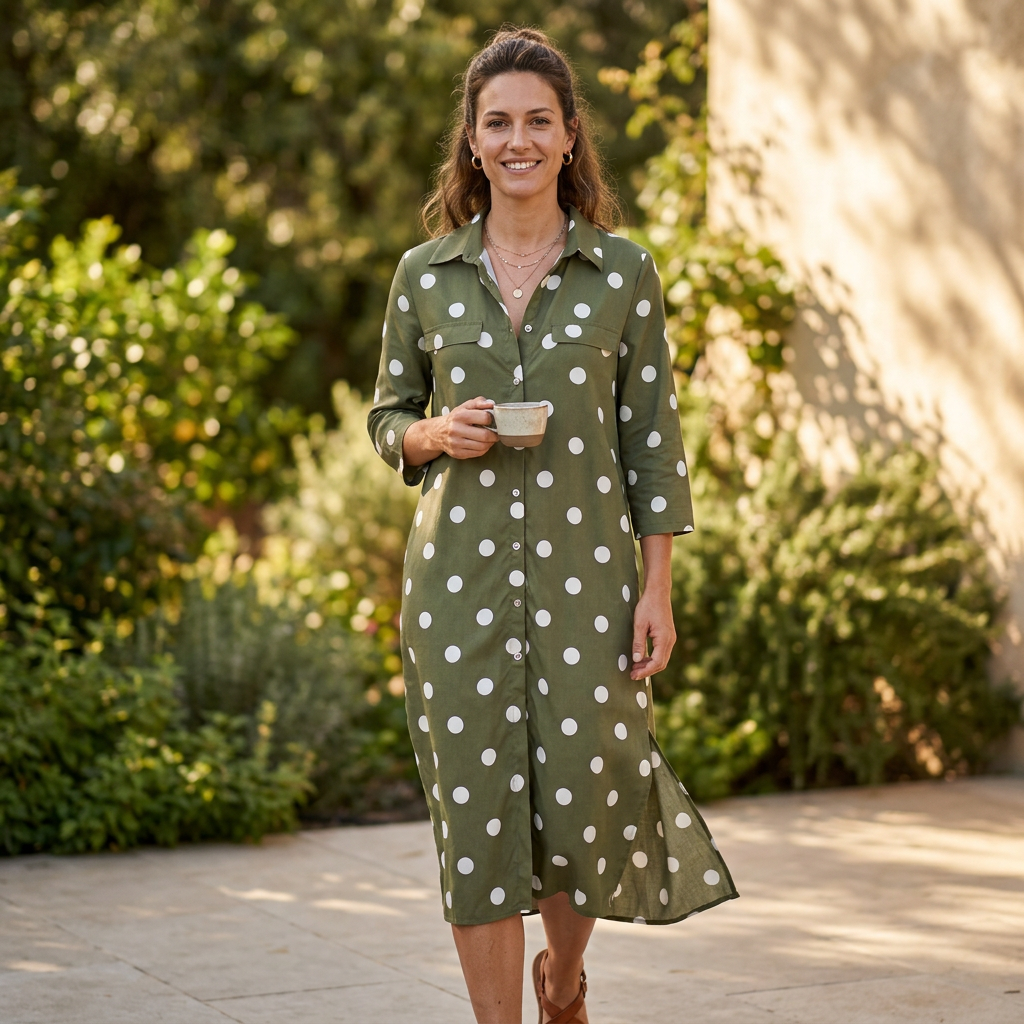 Women's Polka Dot Maxi Shirt Dress