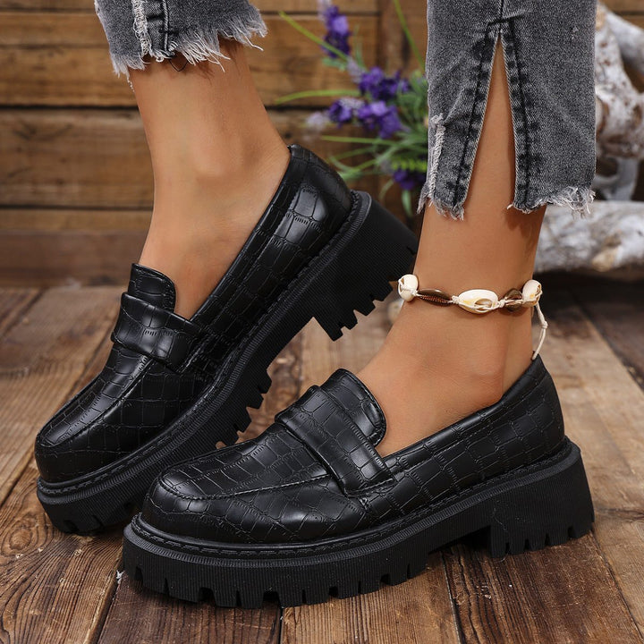 Loafers with Crocodile Print and Lug Sole for Women