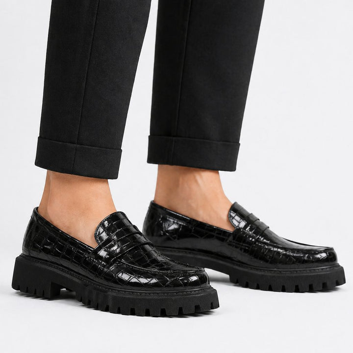 Loafers with Crocodile Print and Lug Sole for Women