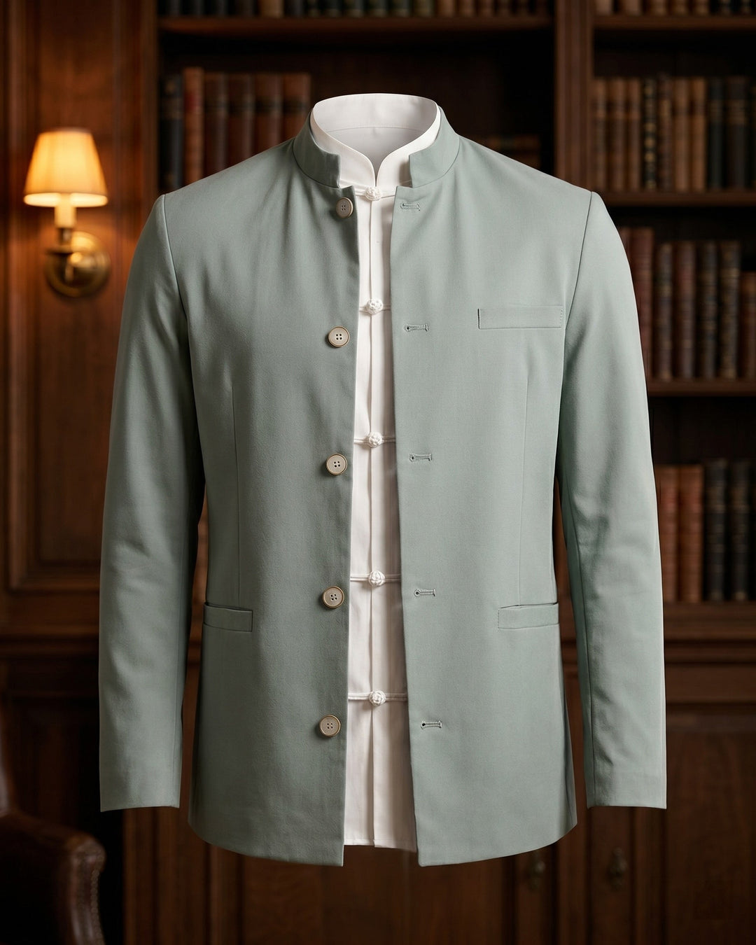 Mao Collar Waistcoat with Piped Pockets for Men