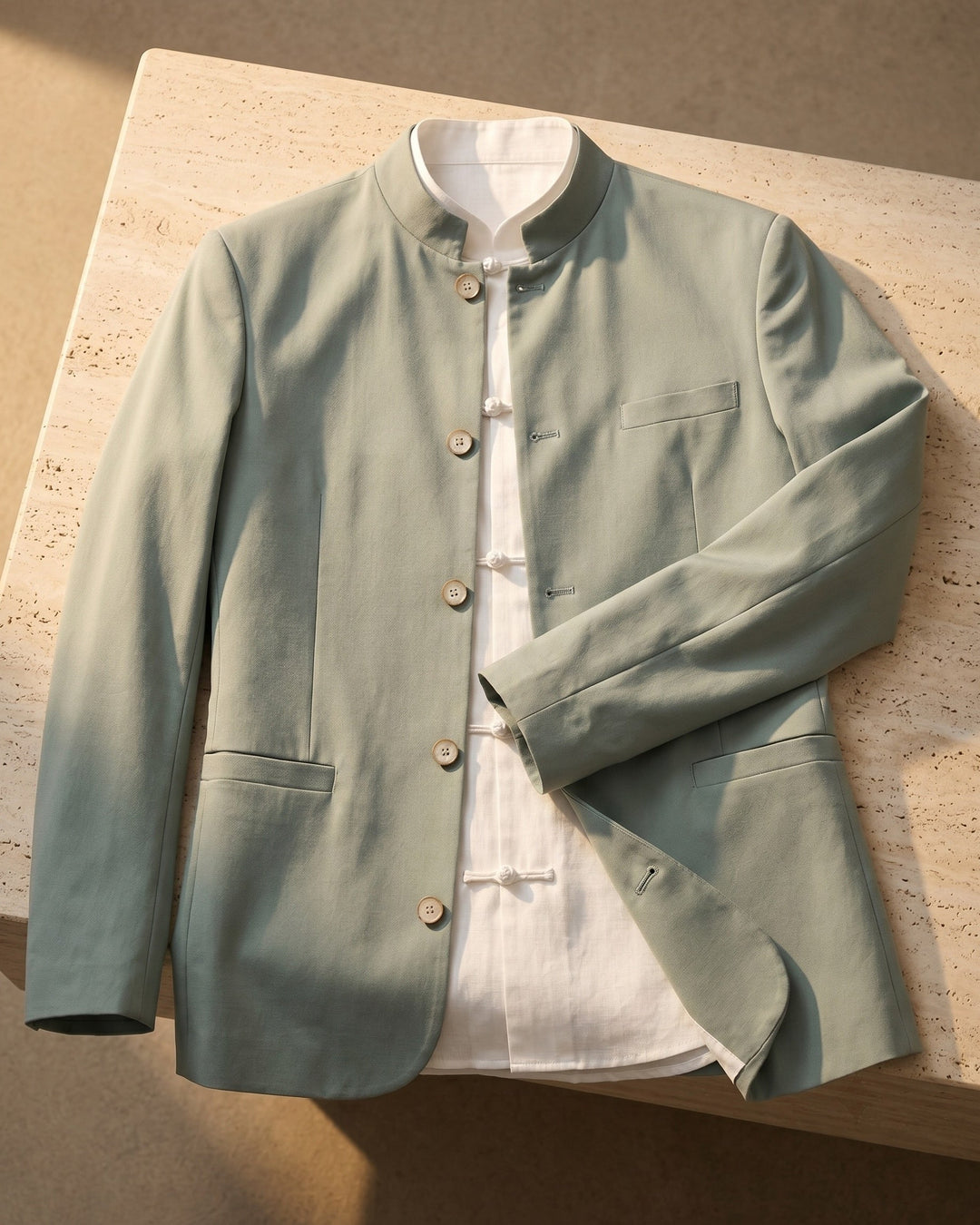 Mao Collar Waistcoat with Piped Pockets for Men